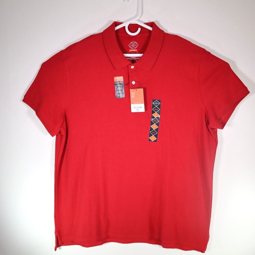 St Johns Bay Mens Performance Red Short Sleeve Polo Shirt 2XL XXLβ NEW